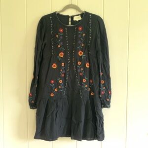 Embroidered Sezane Dress black viscose size L/EU 40
